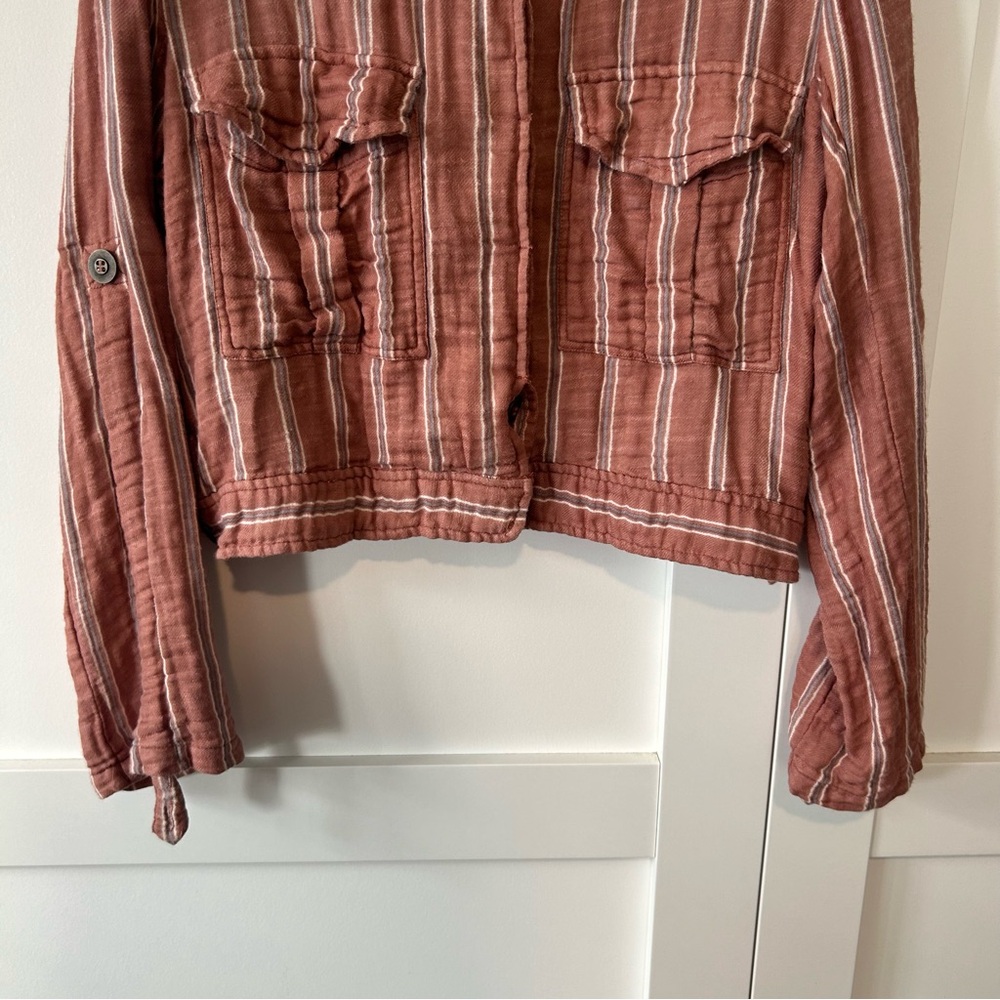 Free People FP One Women's Brown Striped Officer Jacket Top in Size M - Picture 4 of 14